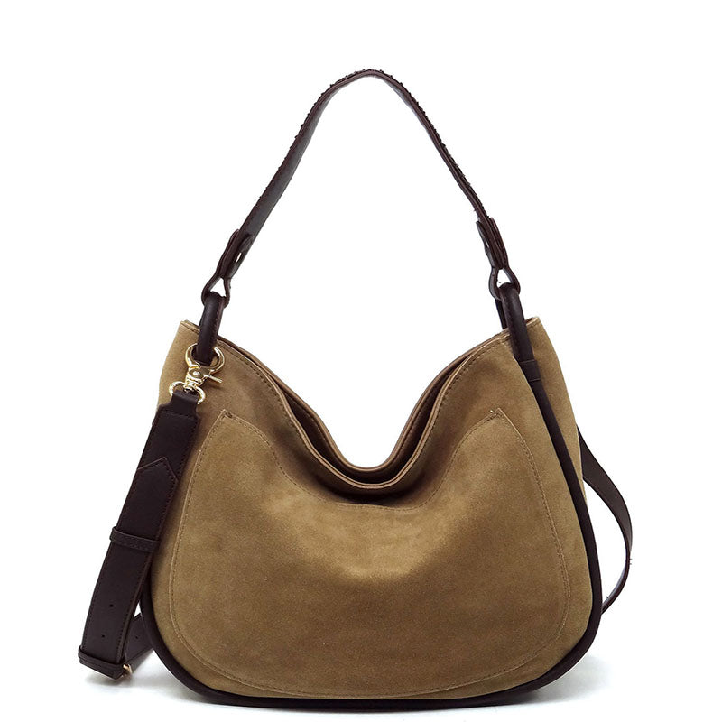 Genuine suede leather hobo-shoulder bag