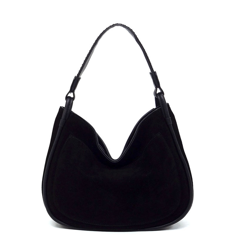 Genuine suede leather hobo-shoulder bag