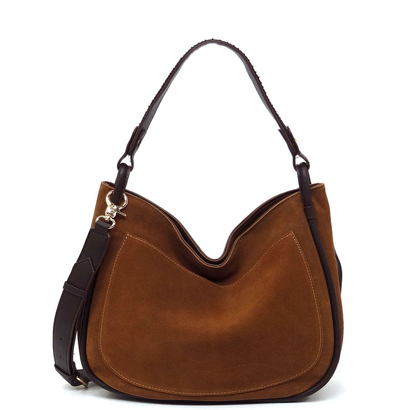 Genuine suede leather hobo-shoulder bag