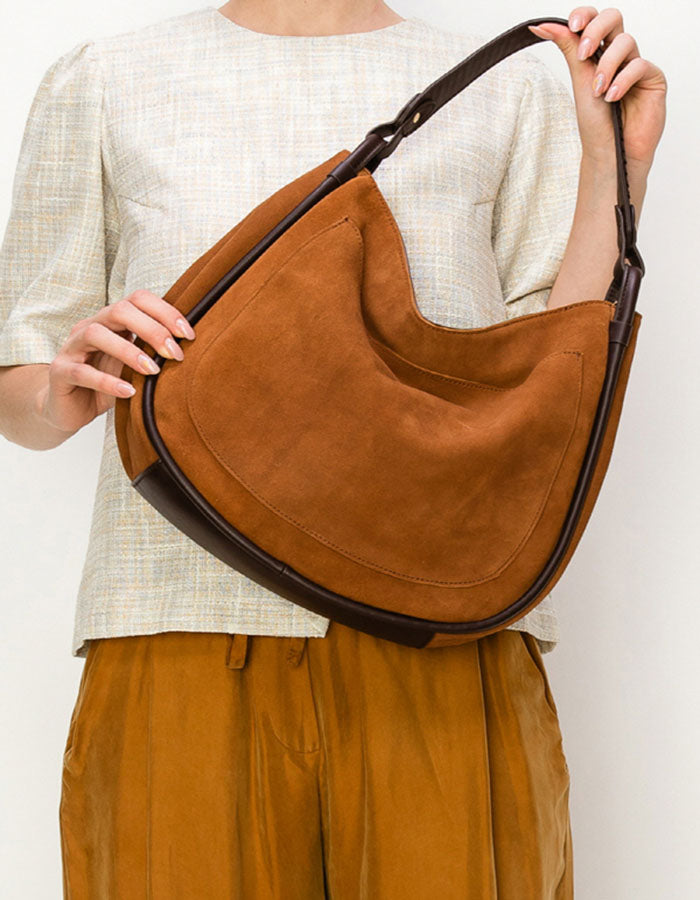 Genuine suede leather hobo-shoulder bag