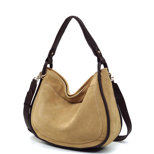 Genuine suede leather hobo-shoulder bag