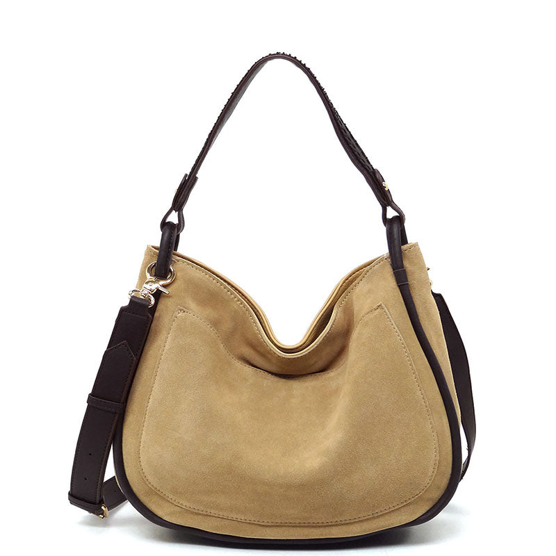 Genuine suede leather hobo-shoulder bag